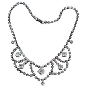 VTG Crystal rhinestone Choker La-Rel Bib Necklace Princess Jeweled silver bridal
